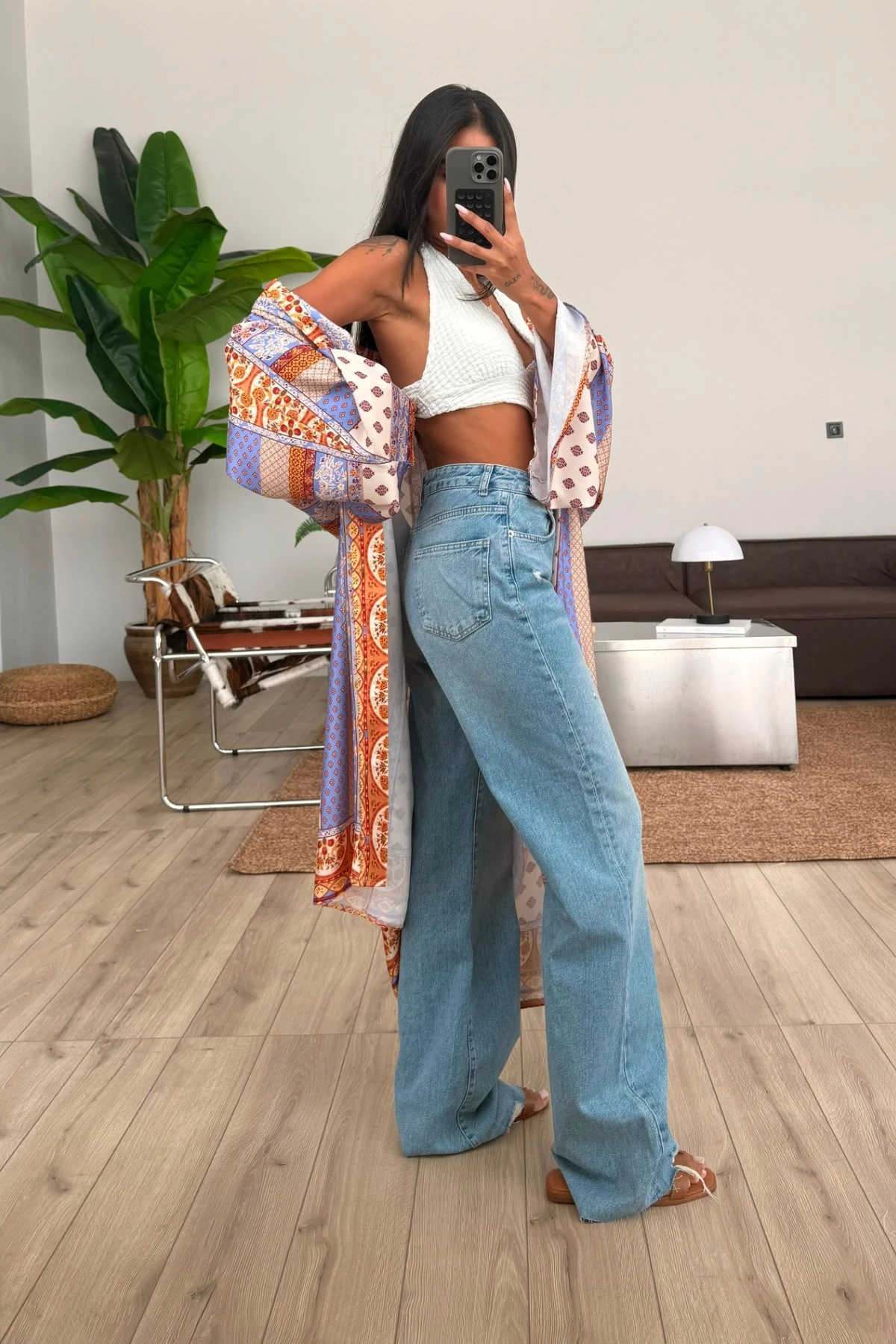 Paçası Kesik Wide Leg Mavi Jean 