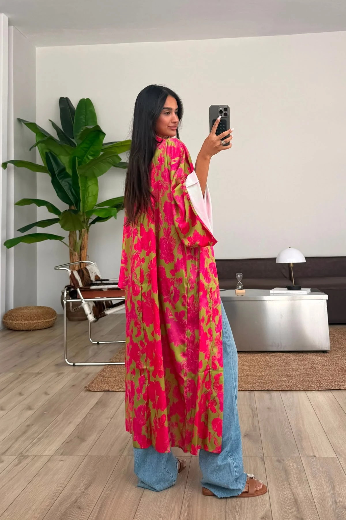 Desenli Saten Kimono 