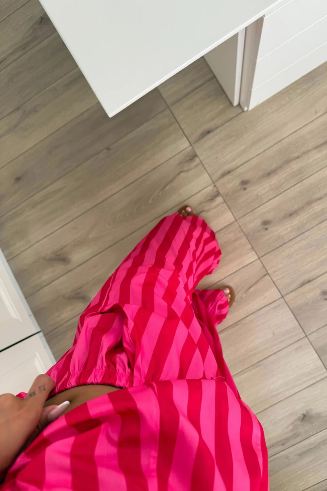 Vion Çizgili Bluz Pantolon Takım Kırmızı Pembe