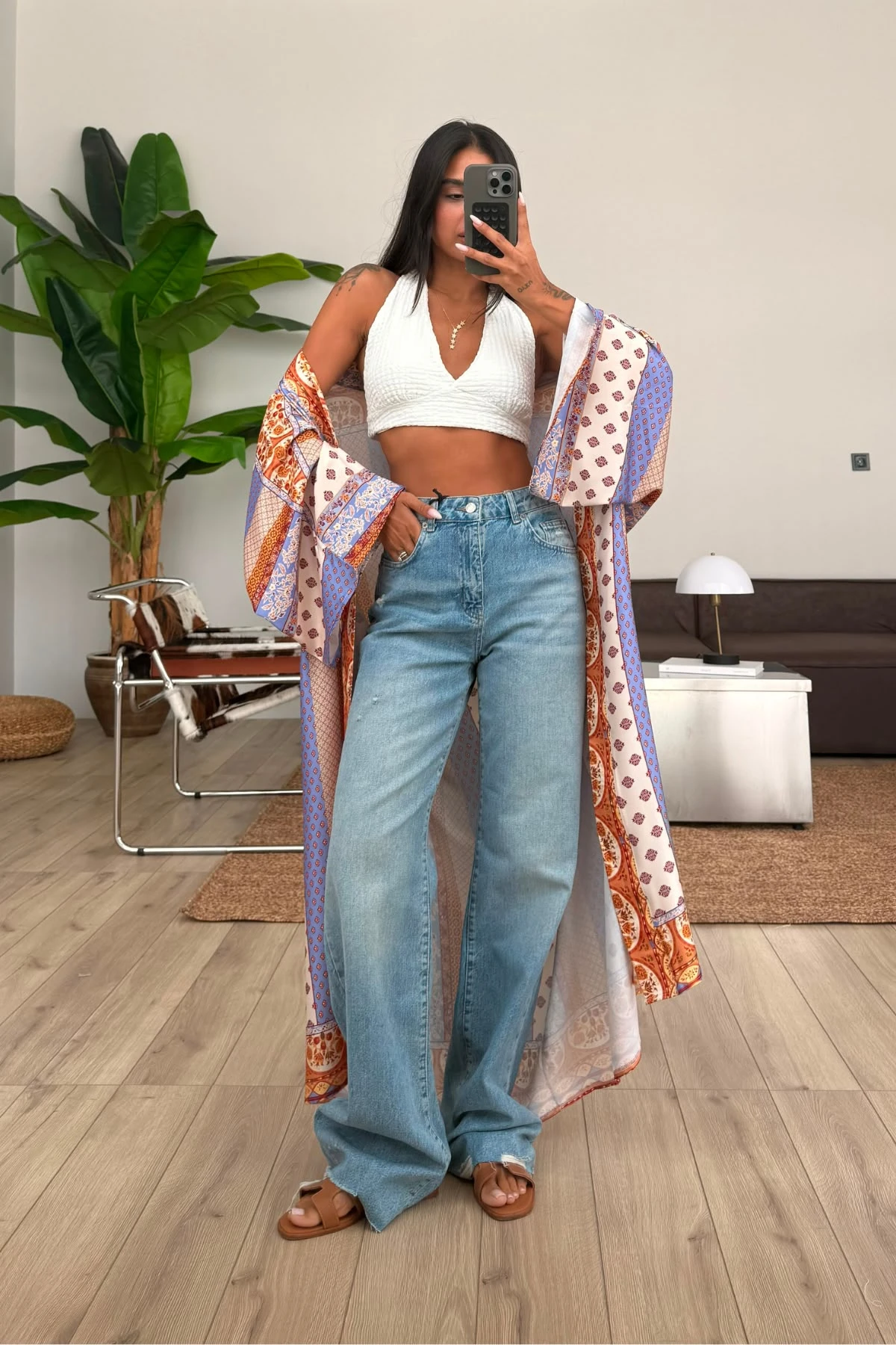 Paçası Kesik Wide Leg Mavi Jean 