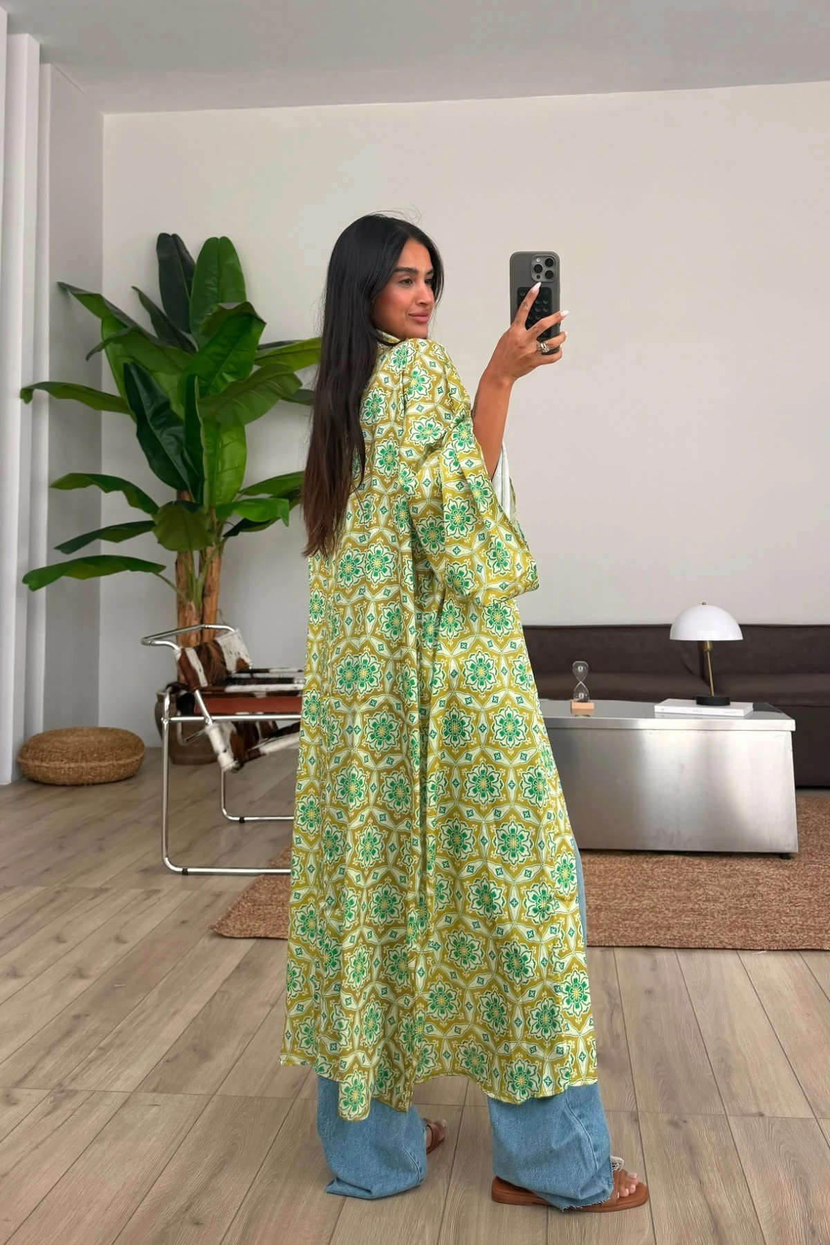 Desenli Saten Kimono 
