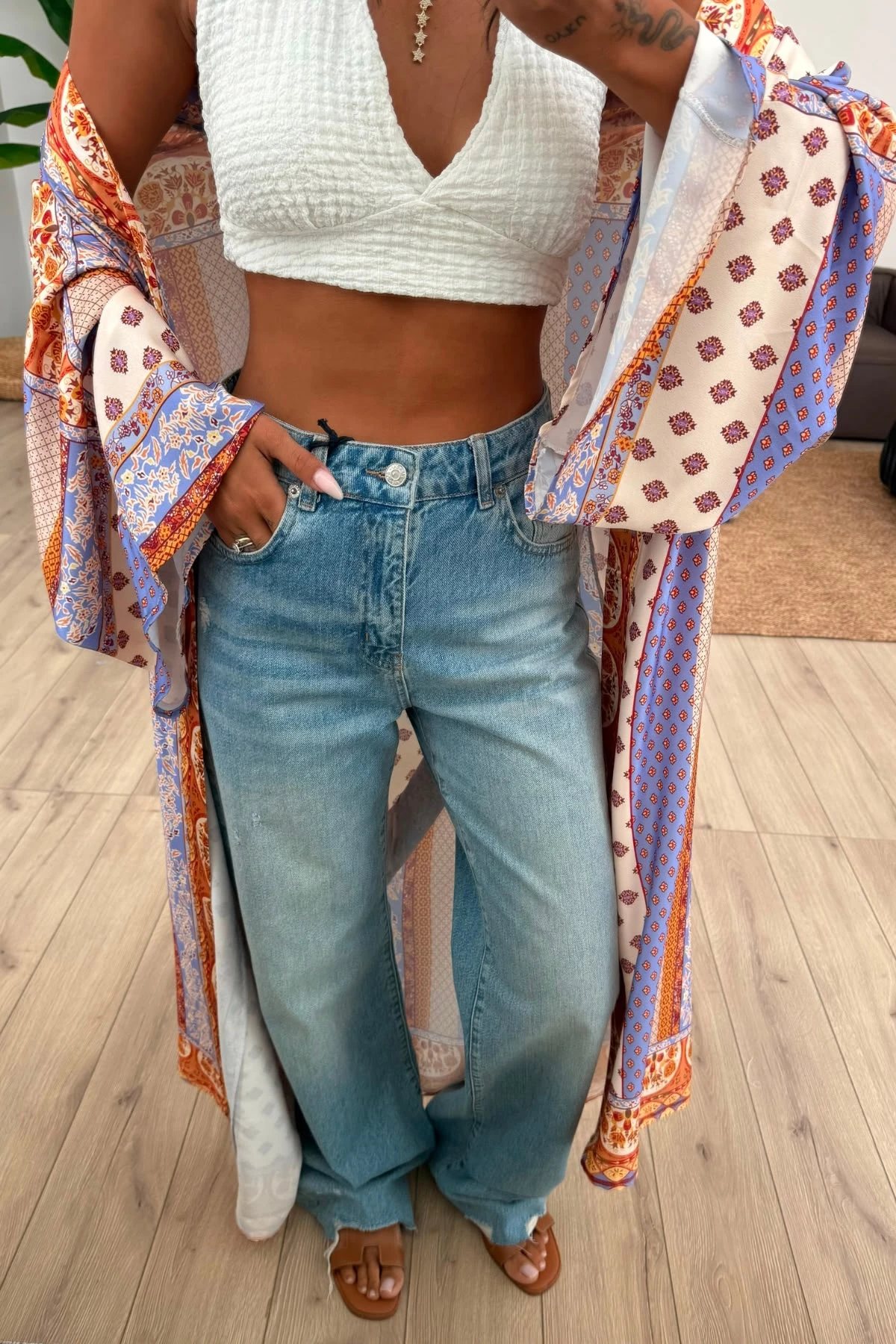 Paçası Kesik Wide Leg Mavi Jean 