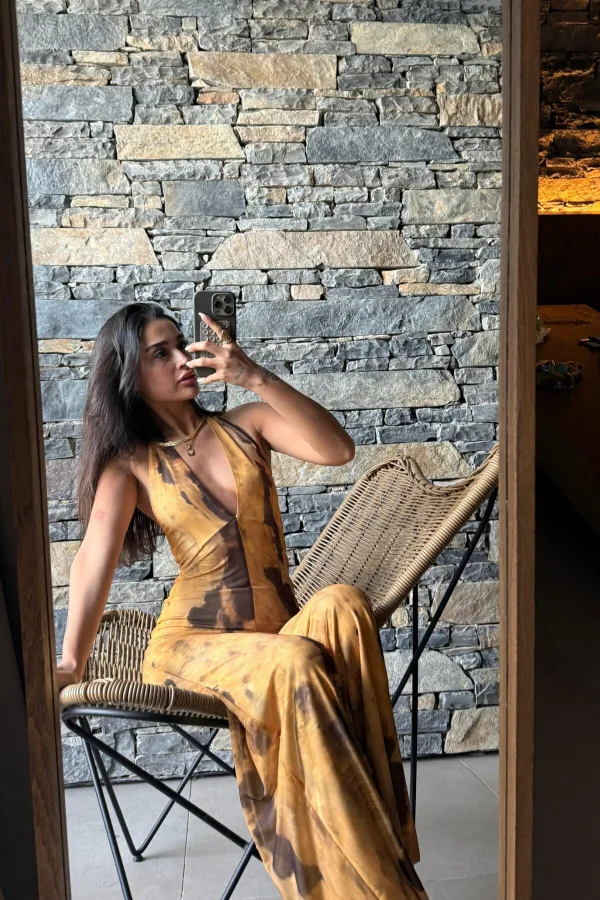 Dekolteli Tül Tulum Batik Desen