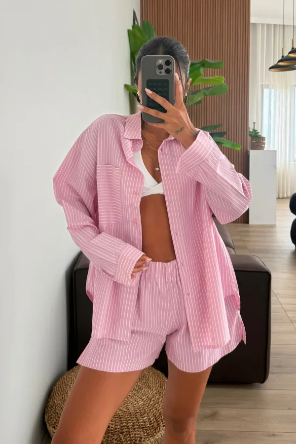 Sunny Gömlek Şort Takım Pembe