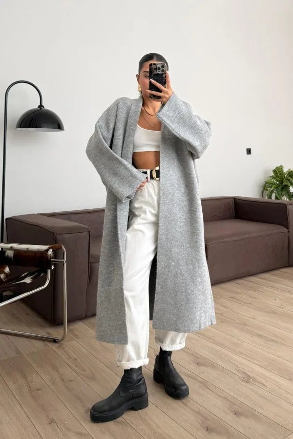 Winter Maxi Kaban Hırka Gri