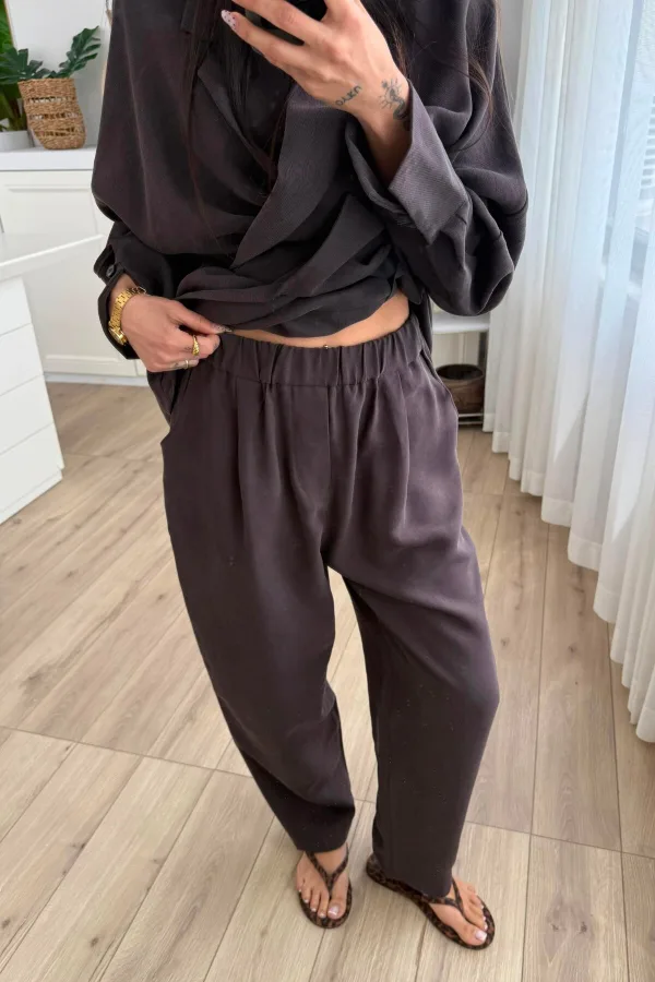 Mico Beli Lastikli Şalvar Pantolon Kahverengi