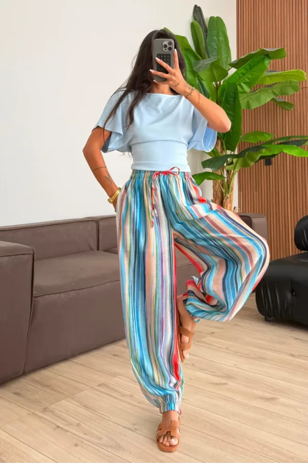 Gökkuşağı Çizgili Şalvar Pantolon