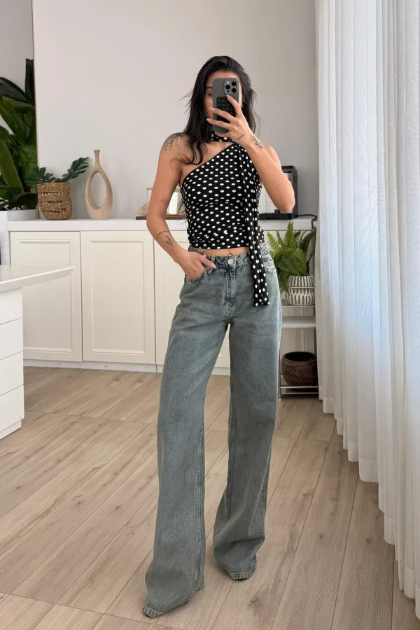 Sonik Wide Leg Eskitme Jean