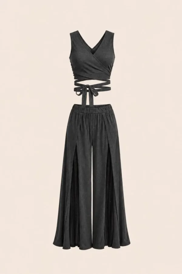 Pantolonu Yırtmaçlı Crop Takım