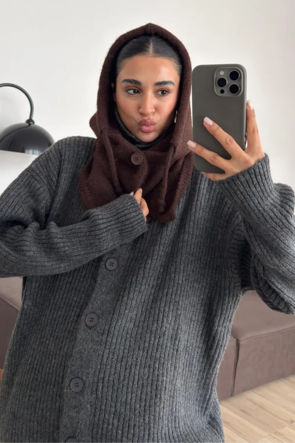 Yünlü Pinterest Balaclava Kahverengi