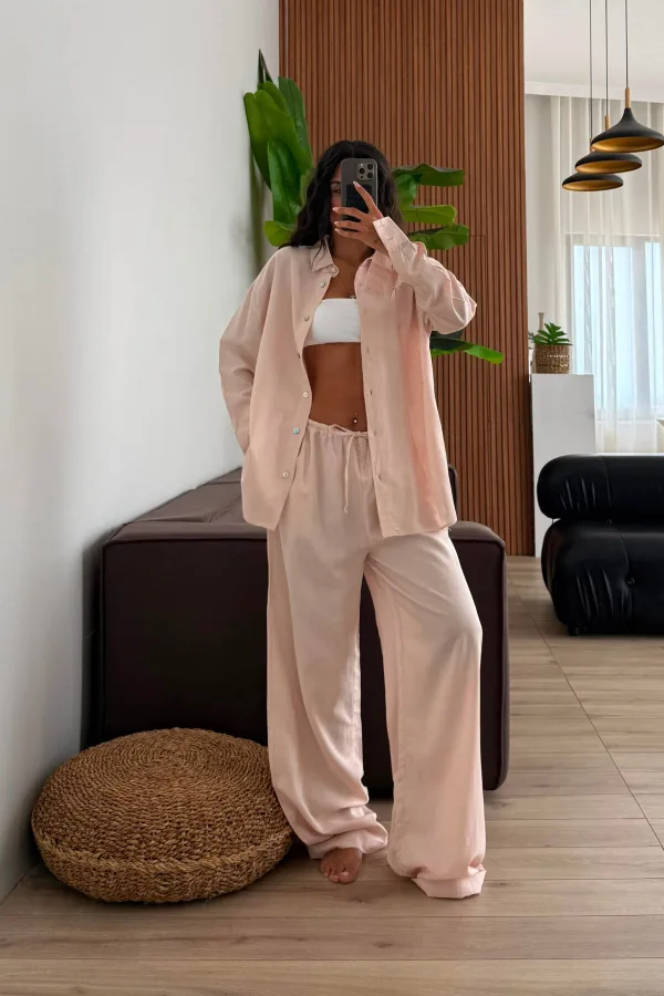 Loren Gömlek Pantolon Takım Toz Pembe