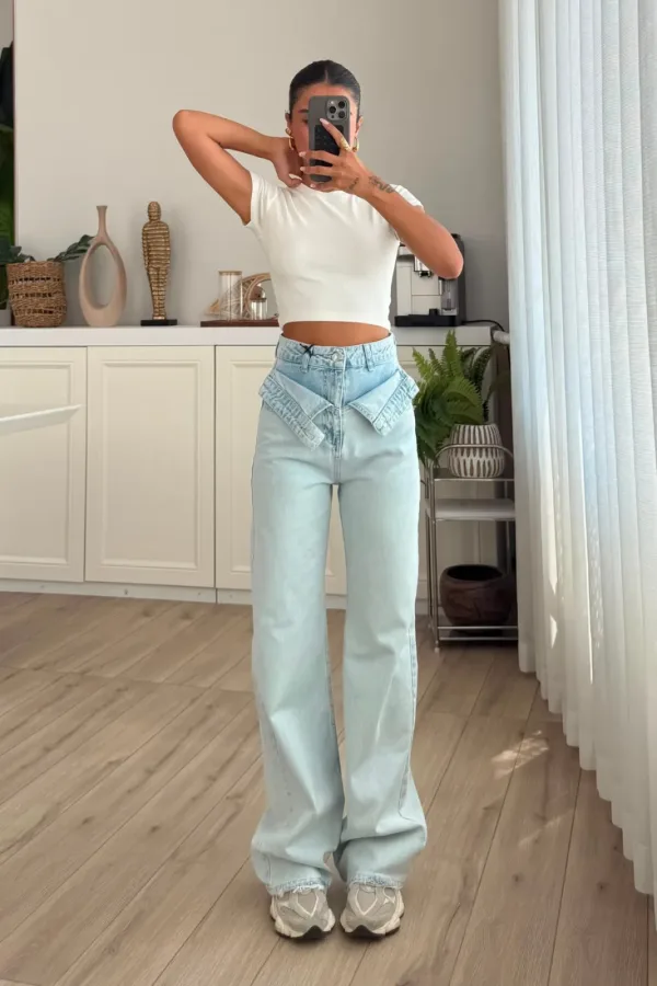 Double Waist Buz Mavi Jean 
