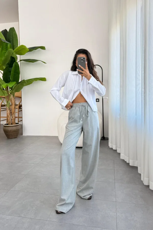 Bel lastikli Gri Relax pantolon