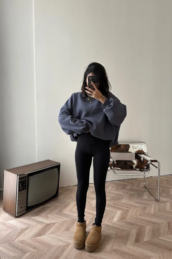 Oys Siyah Sıkı Slim Fit Şardonlu Tayt