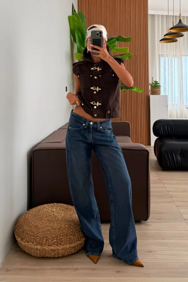 Gj Düşük Bel Lacivert Yıkamalı Jean