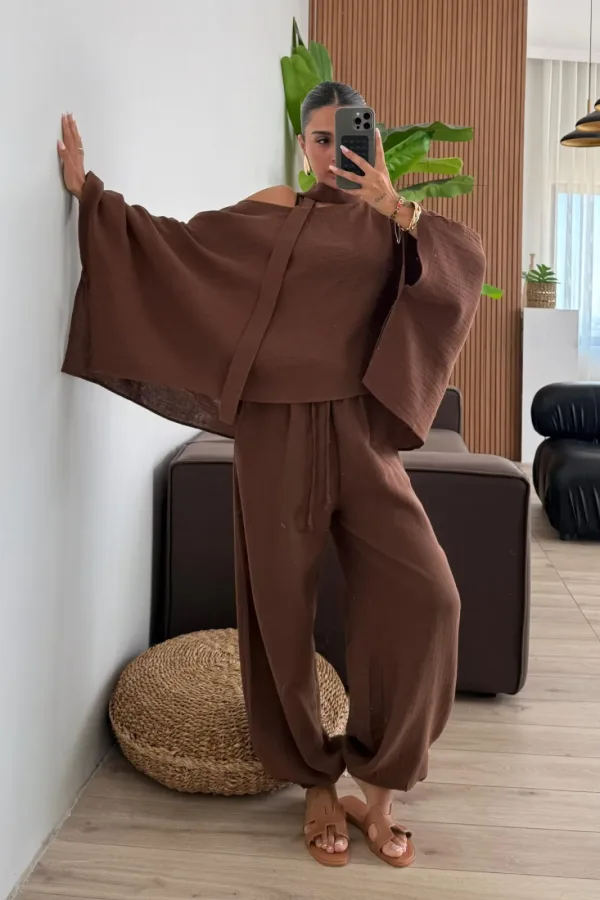 Yarasa Kollu Müslin Pantolon Takım 