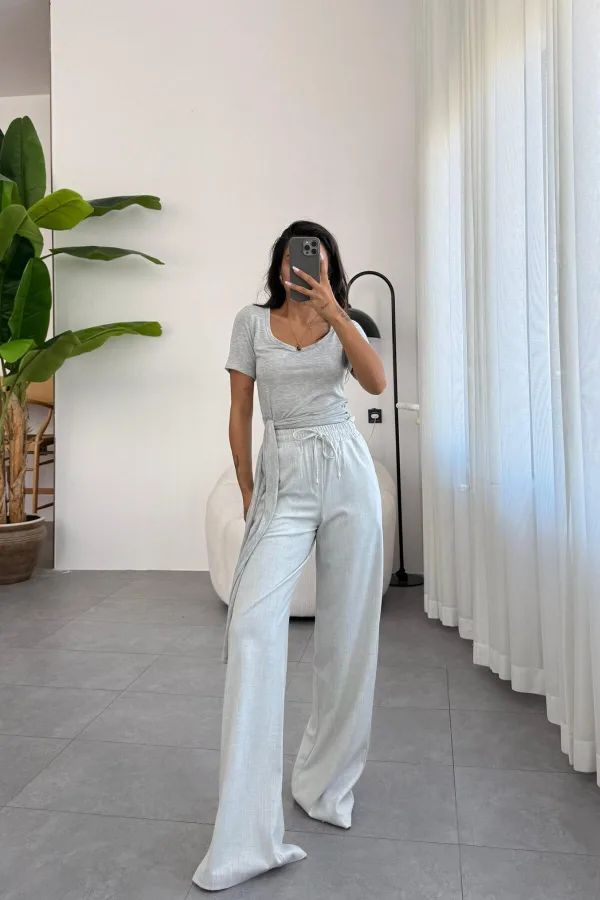 Bel lastikli Açık Gri Relax pantolon