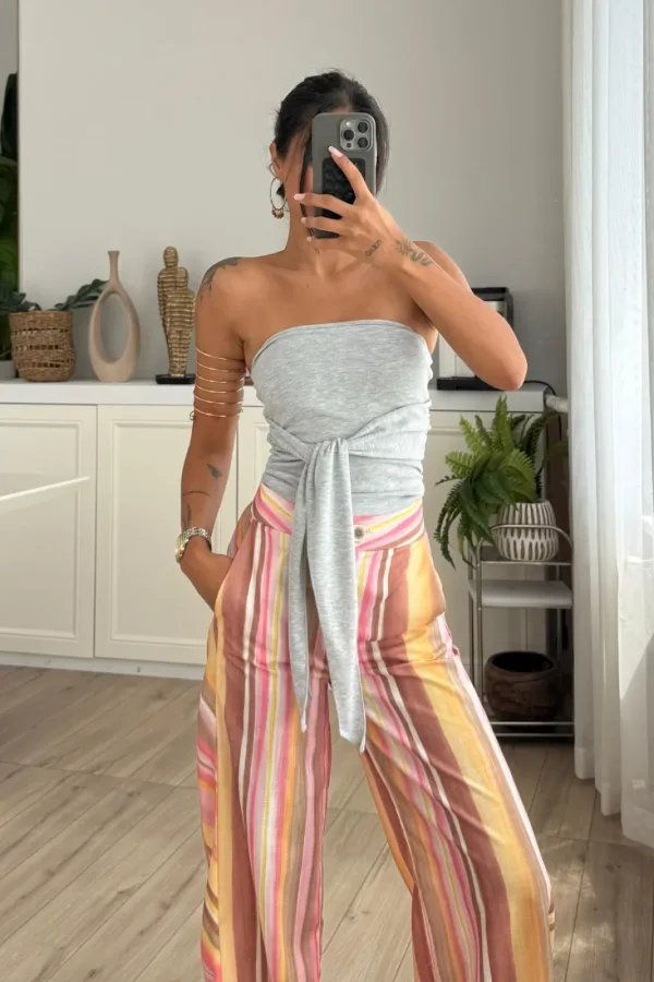 Beli Kuşaklı Straplez Bluz 