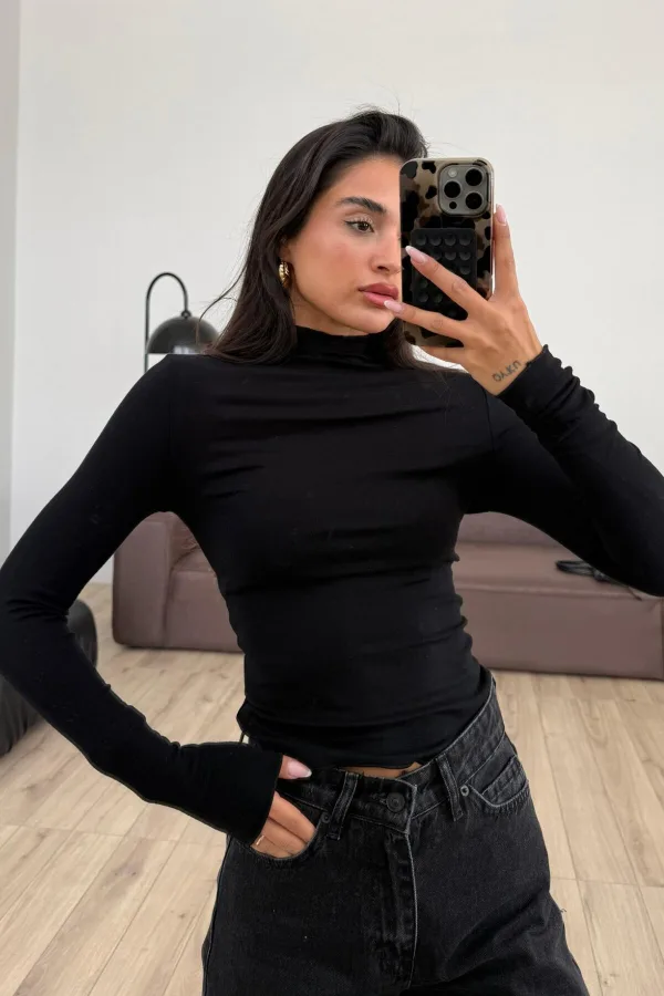 Yarım Balıkçı Uzun Kol Body Siyah