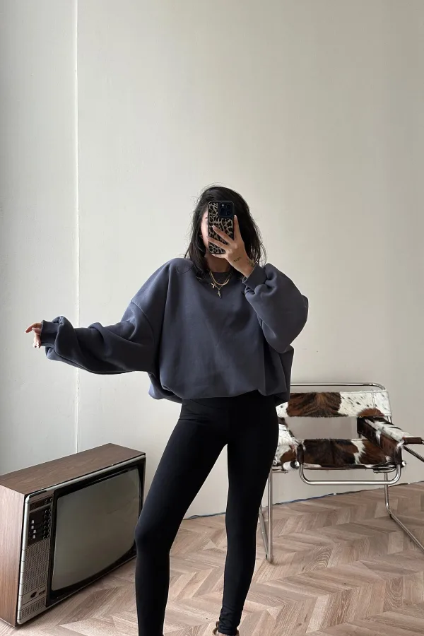 Oversize Antrasit Uzun Sweat