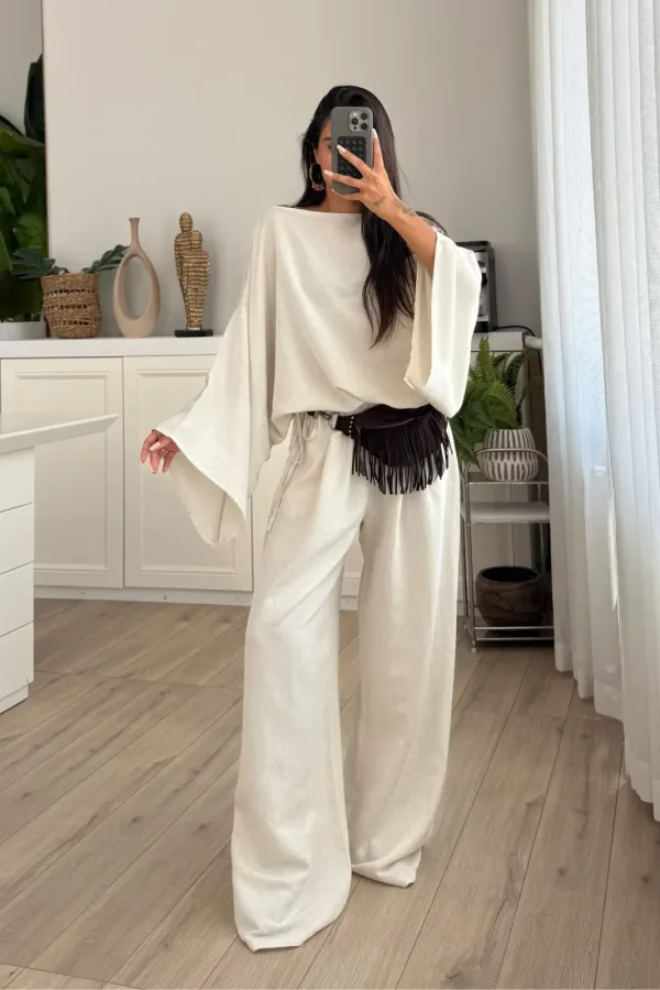 Beli Ayarlanabilir Yarasa Kol Pantolon Takım