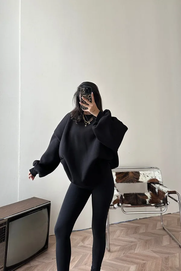 Oversize Siyah Uzun Sweat