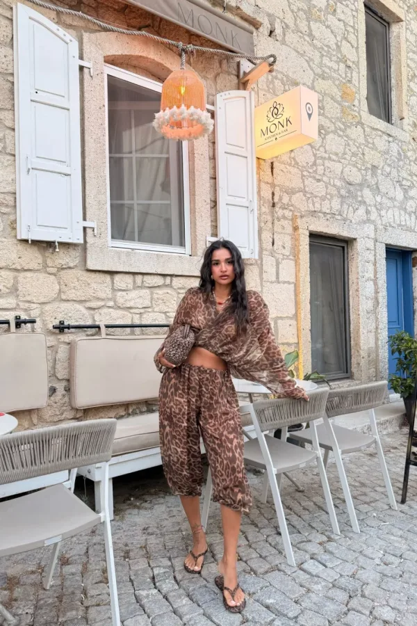 Leopar desenli Kısa Tül Şalvar 