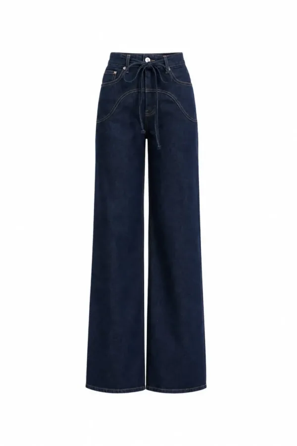Beli İpli Wide Leg Lacivert Jean 