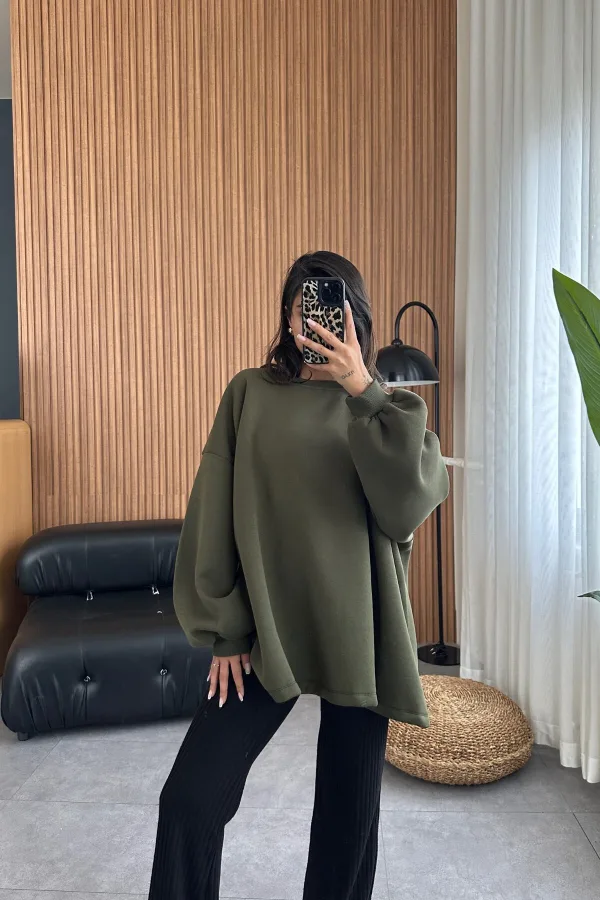 Oversize Haki Uzun Sweat