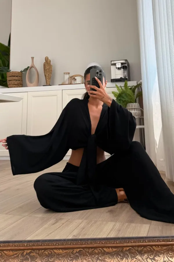 More Önü Bağlamalı Bluz Pantolon Takım