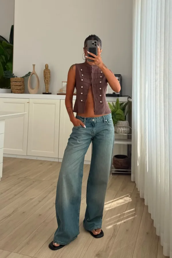 Osi Geniş Paça Eskitme Jean 